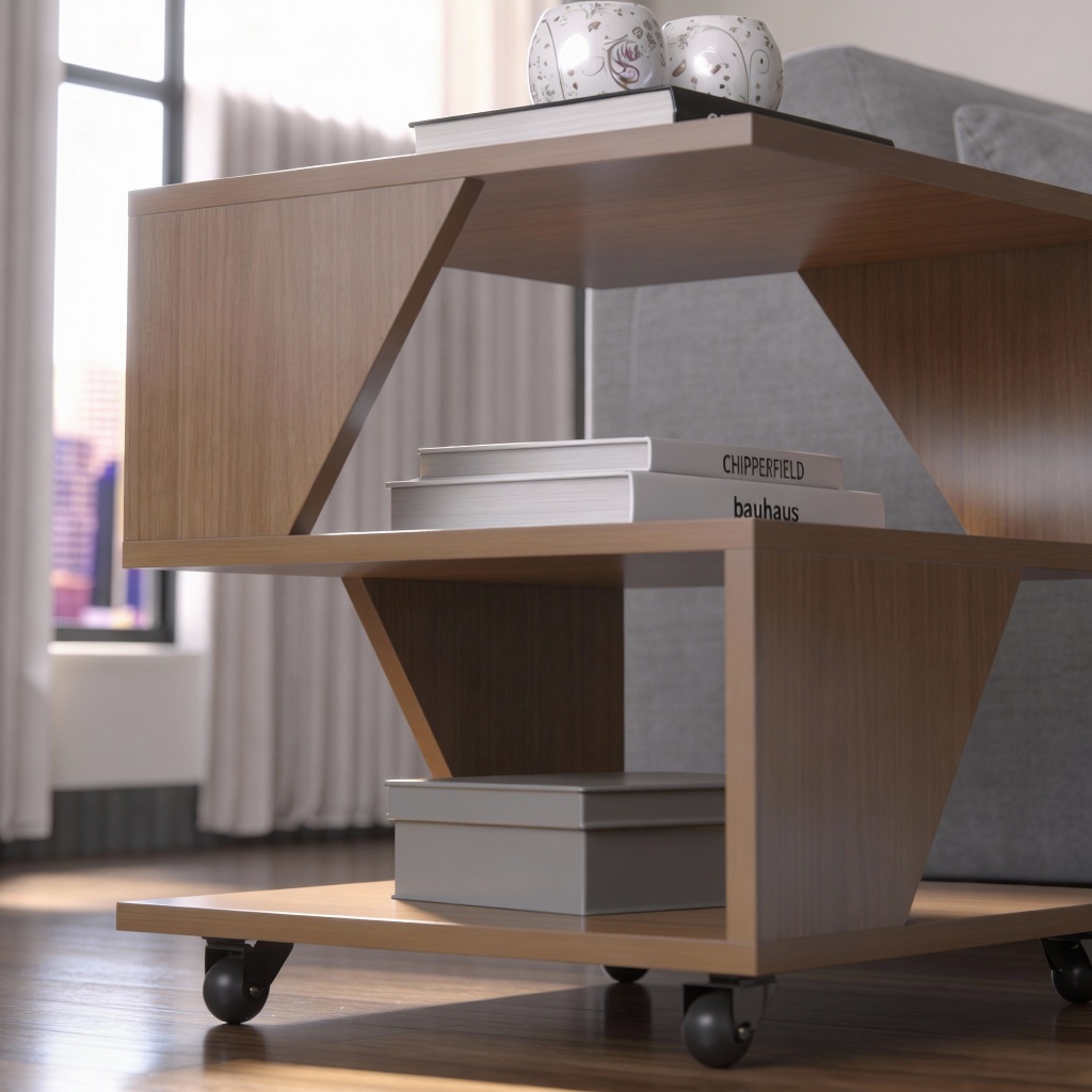 Mesa de Centro Decorativa com Rodizio para Sala de Estar e Quarto Carvalho Poquema