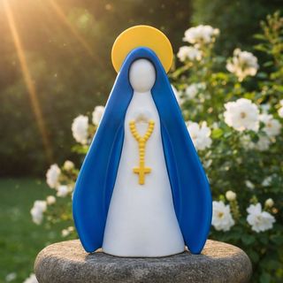Nossa Senhora Decorativa com Manto Azul e Terço – Artigo Religioso
