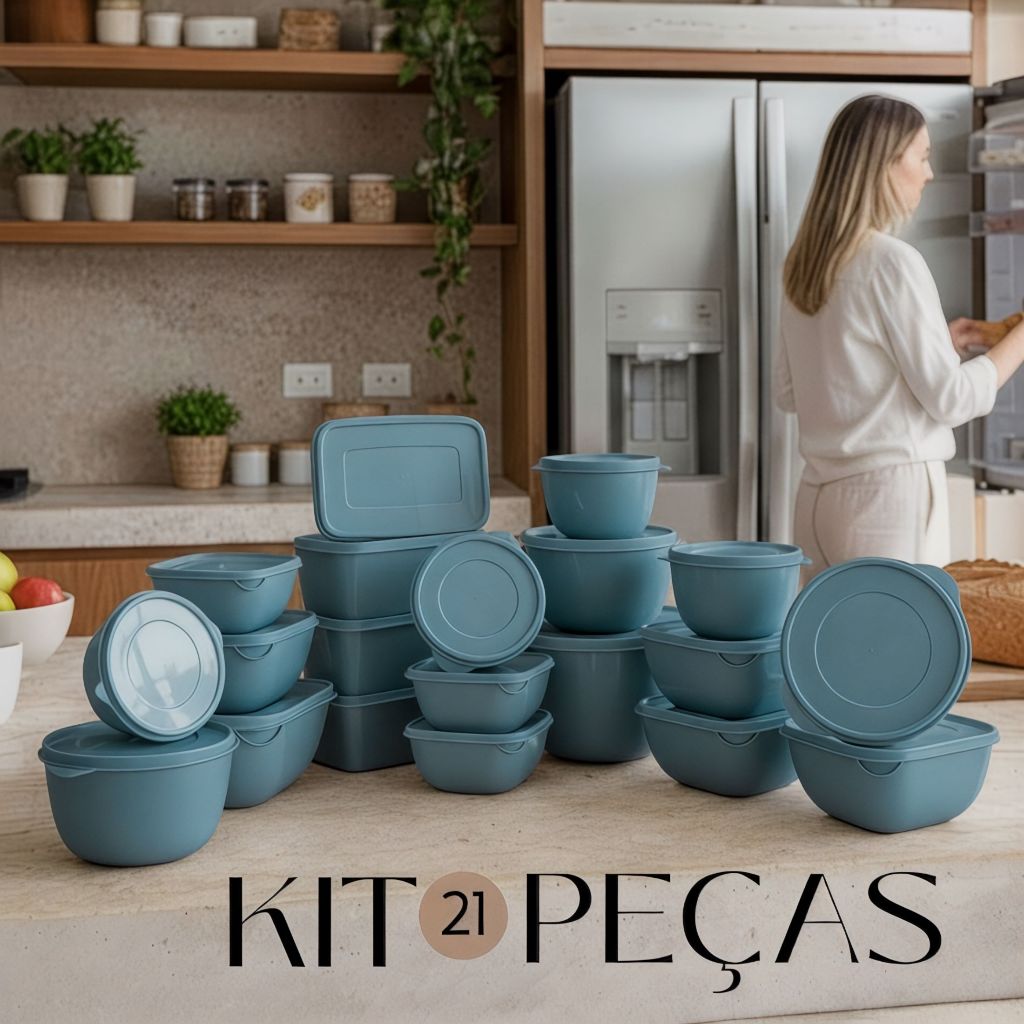 Kit Organizador Cozinha 21 Potes Herméticos Coloridos Tamanhos Variados