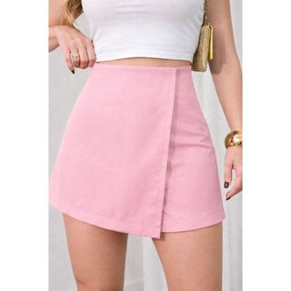 Short Saia Alfaiataria Feminina com Ziper moda blogueira Basica Verao Tendencia Candy Colors elegante