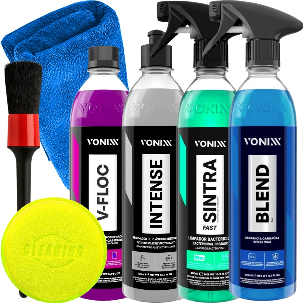 Kit Shampoo V-Floc Vonixx Cera Blend Sintra Fast Revitalizador de Plásticos Intense Pincel Toalha Aplicador