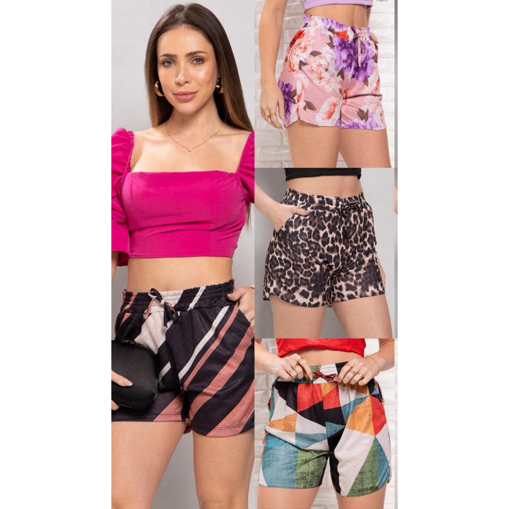 KIT  SHORT ESTAMPAS SORTIDAS  MODA VERÃO FEMININO em Oferta na Shopee