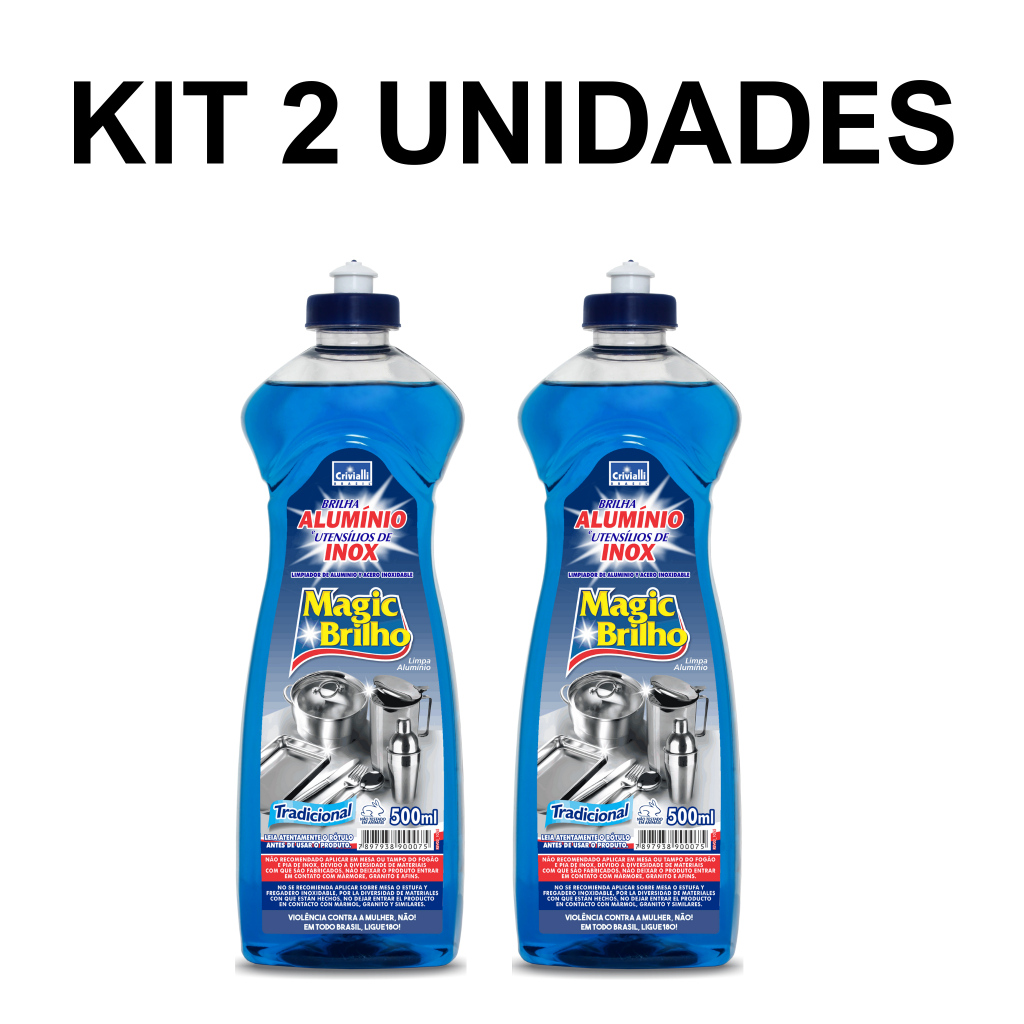 Kit 2 Magic Brilho Azul Limpa Alumínio e Inox 500ml - Remove Manchas e Devolve o Brilho