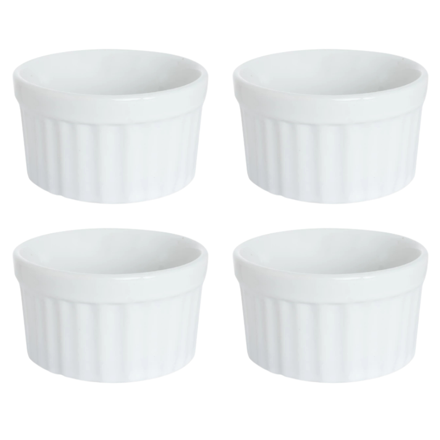 Kit 4 Ramequins Porcelana 210ml Canelado Molheira Petisqueira Buffet Restaurante Hotel Cozinha