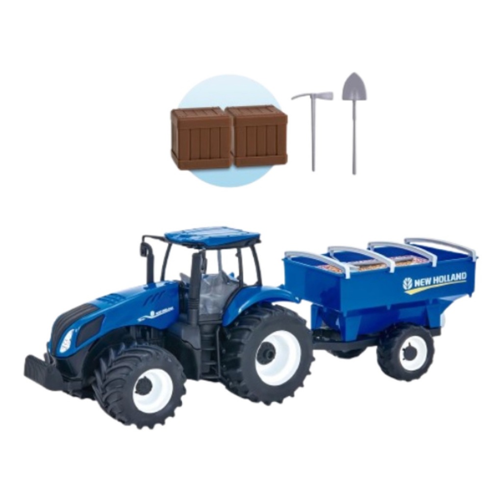 Trator New Holland Agriculture T8 Implementos Graneleiro Miniatura Réplica Infantil Crianças