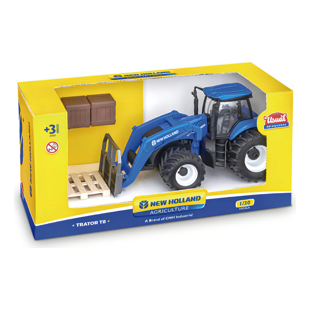 Brinquedo Miniatura Trator New Holland T8 Empilhadeira E Acessórios Usual Brinquedos