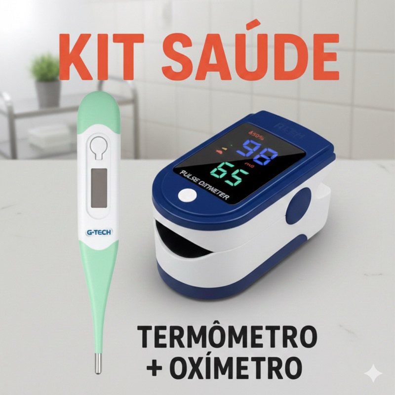 Combo Saúde Completo Oxímetro de Dedo Digital Pulse e Termômetro G-Tech Ponta Flexível  adulto Infatil