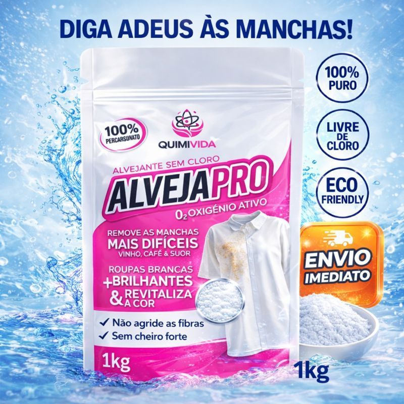 Alvejante Sem Cloro AlvejaPro 1kg Oxigênio Ativo – Remove Manchas Difíceis Roupas Brancas em Oferta na Shopee