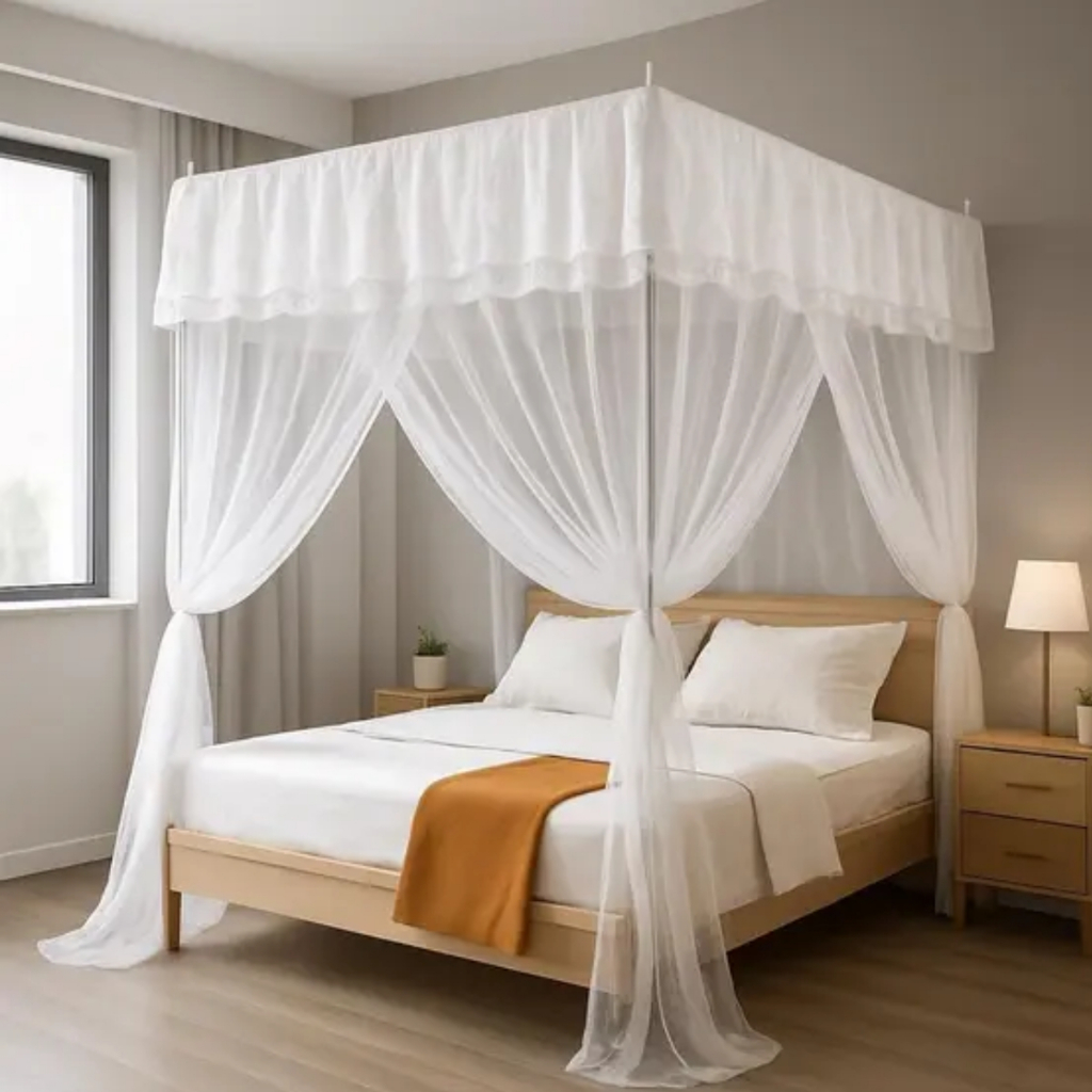 Mosquiteiro Palácio com armação Casal box volta ao mundo cortinado abertura lateral