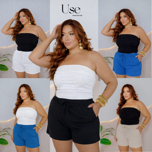 Short Moletinho Plus Size Bermuda Feminina Confortável Soltinha com Cintura Alta Casual