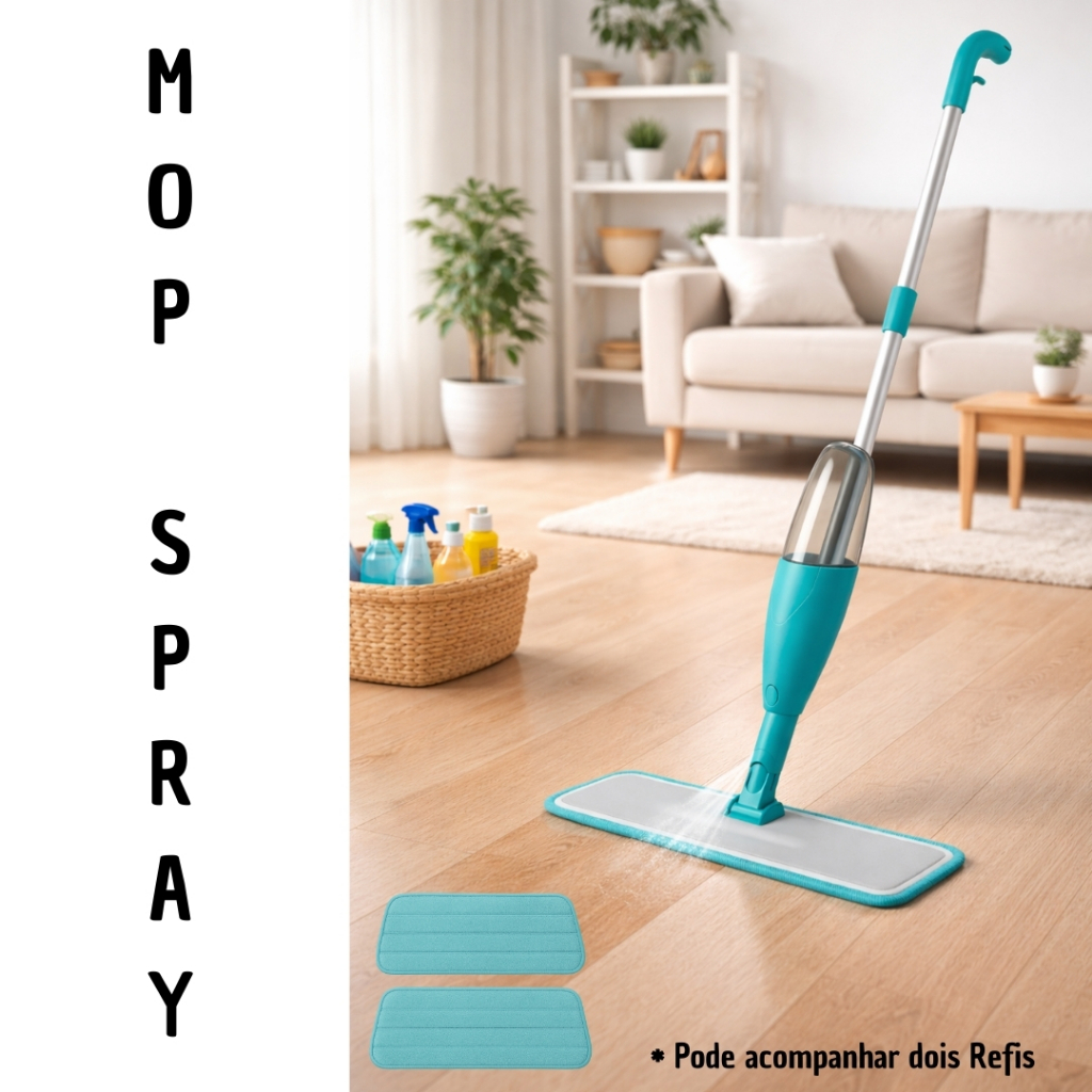 Kit Mop Spray Rodo Inteligente 360° com Microfibra – Limpa Piso sem Balde, com Reservatório e Spray