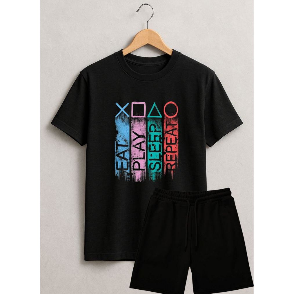 Kits Infantil Camiseta Estampada Games e Short Moletom Liso Infantil Material 100% Algodão e 100% Moletom 2 ao 14