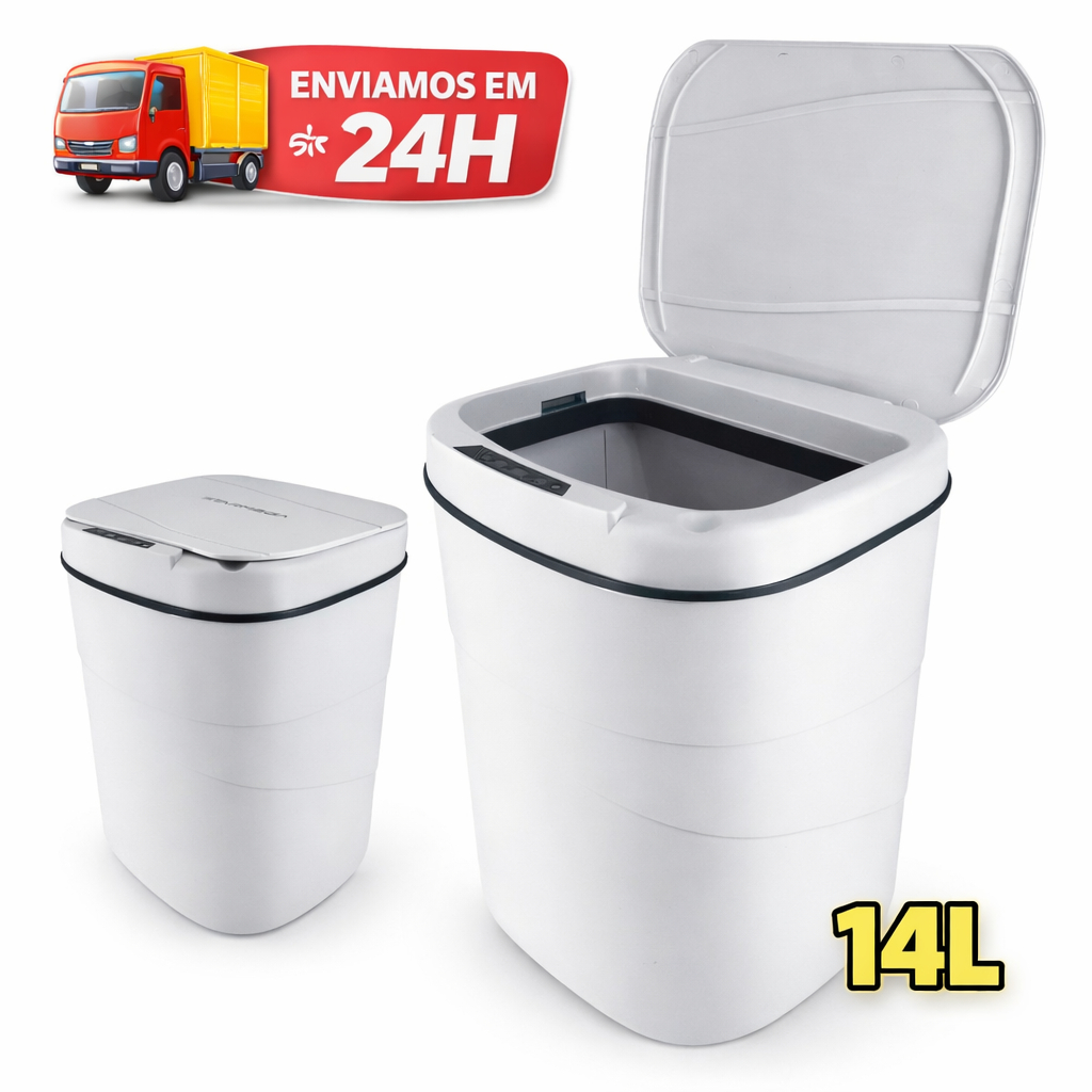 Lixeira com Sensor 14L Automático Inteligente Abre Fácil Cesto Lixo Banheiro Cozinha Escritório