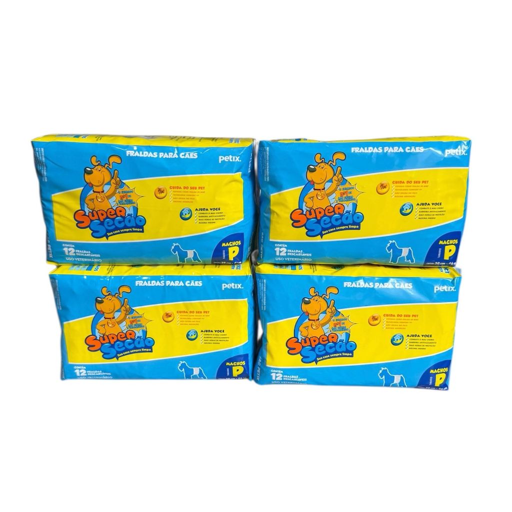 4 Pacotes Fralda Super Secão Descartável para Macho P 48 Un para Cachorro