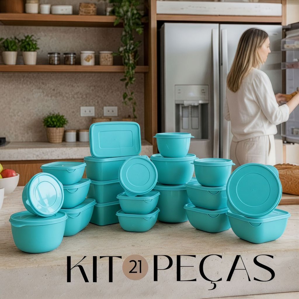 Kit 21 Potes para Marmita e Freezer Herméticos Coloridos Vedação Cozinha Tamanhos Variados