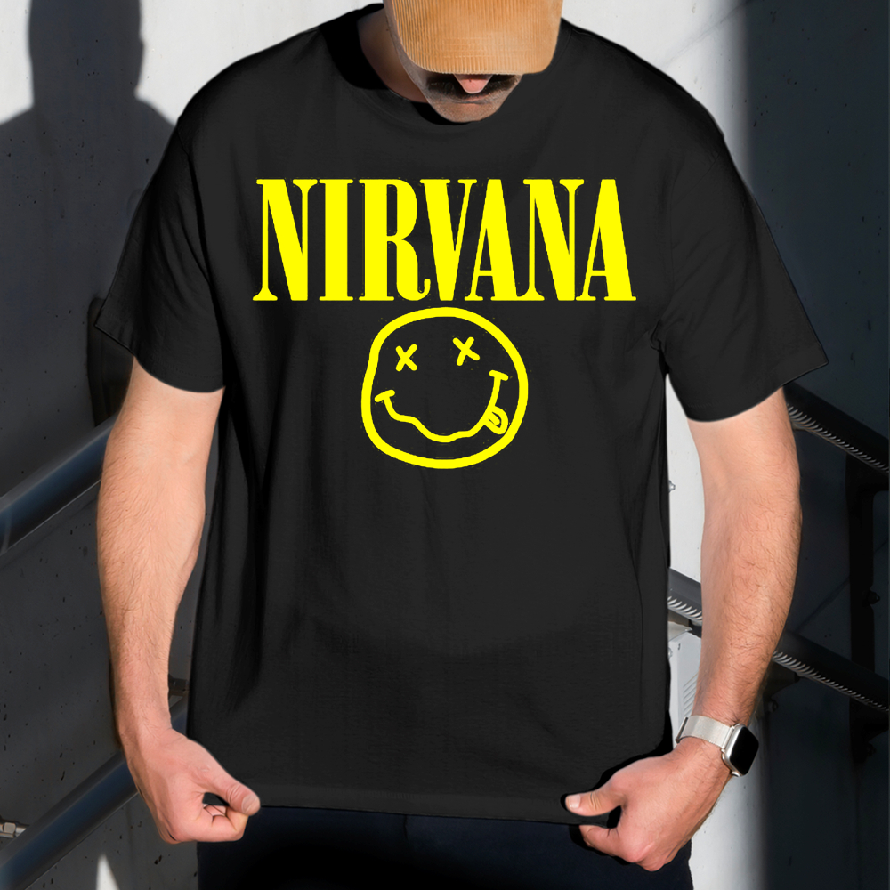 Camiseta Masculina Estampa Nirvana Sorriso 100% Algodão Estilo Conforto Diário Do Tamanho P ao GG