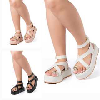 Sandália Feminina Tiras Cruzadas Flatform Donna Santa