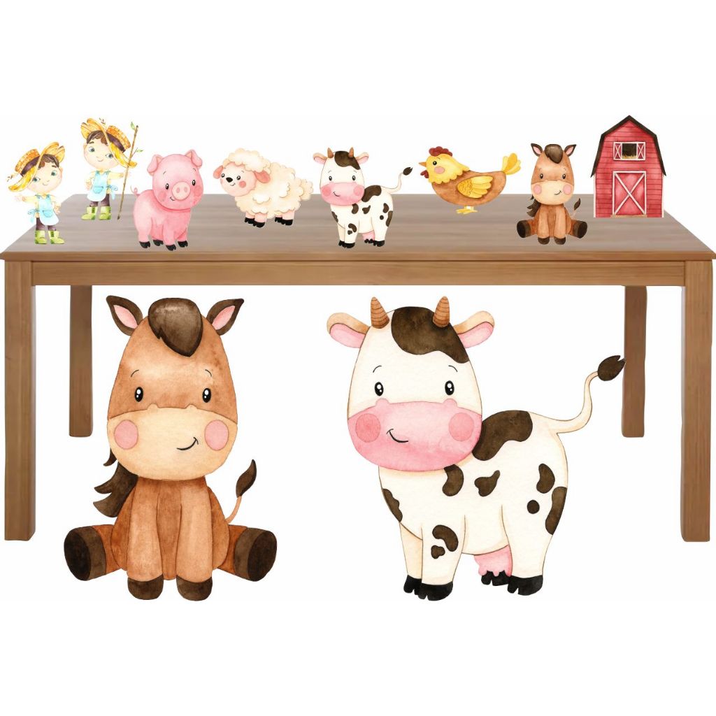 kit decorativo display vaquinha e cavalinho 2 unidades de chao com 60 cm e 6 de mesa com 21 cm