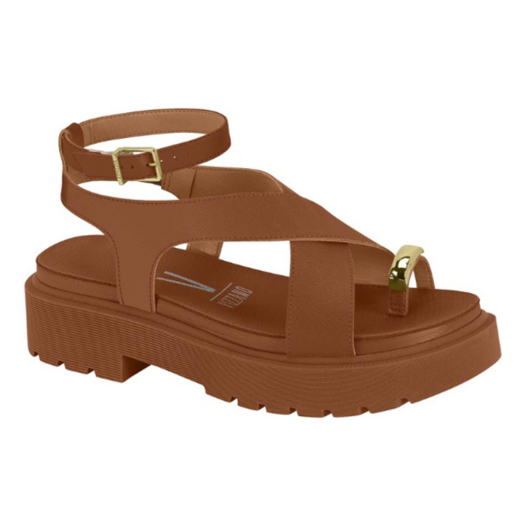 Sandália Feminina Caramelo Plataforma Alta com Fivela Dourada Elegante Moderna e Versátil Elegante !