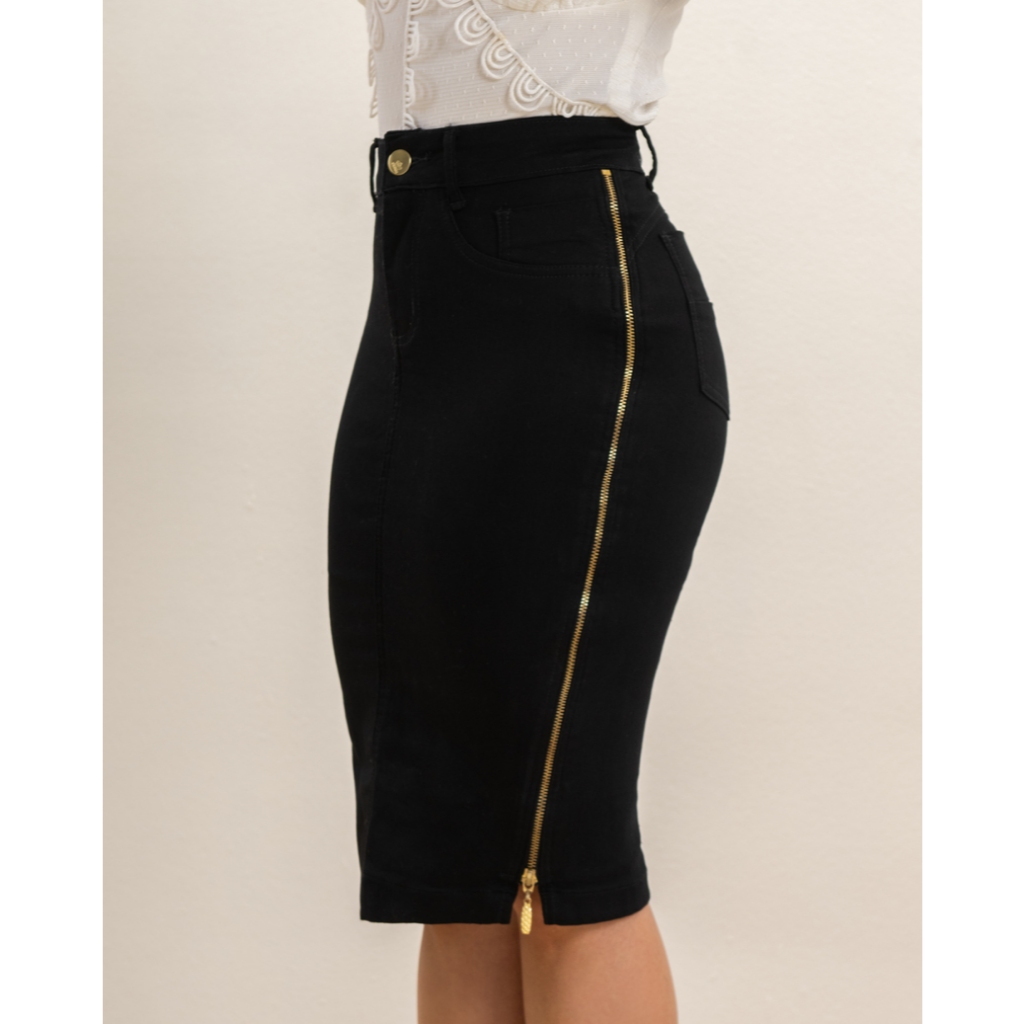 Saia Moda Evangélica Zíper Lateral Preta 7PALLAS em Oferta na Shopee