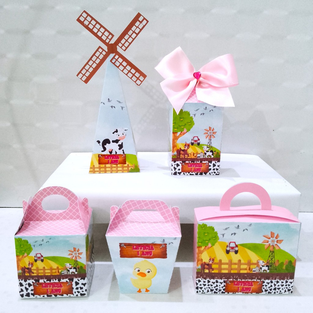 Kit Festa Fazendinha Rosa Luxo Personalizado PEGUE E MONTE | Lembrancinhas em Caixinhas para Aniversário Infantil