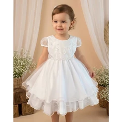 Vestido Branco Infantil Bebê Batizado Renda Tule P/g 1/3 (6670/6671)