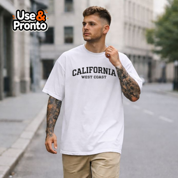 Camiseta Oversized Masculina California Branca | West Coast Streetwear | Algodão Premium