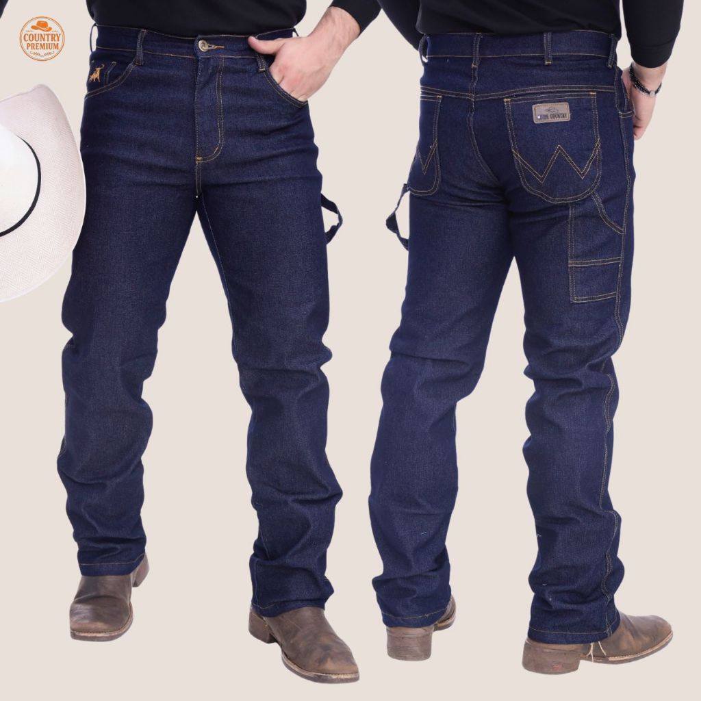 Calça Jeans Masculina Country Carpinteira Premium Com Elastano Tecido Grosso Rodeio Western Montaria em Oferta na Shopee