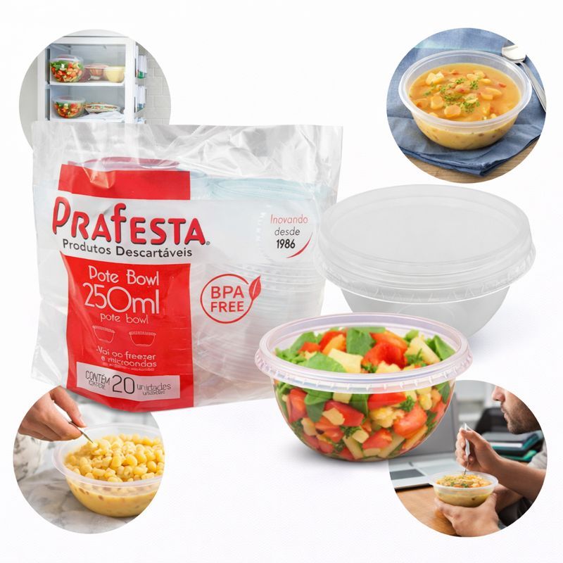 Kit 60 Pote Bowl Descartável 250ml  P Freezer E Microondas em Oferta na Shopee