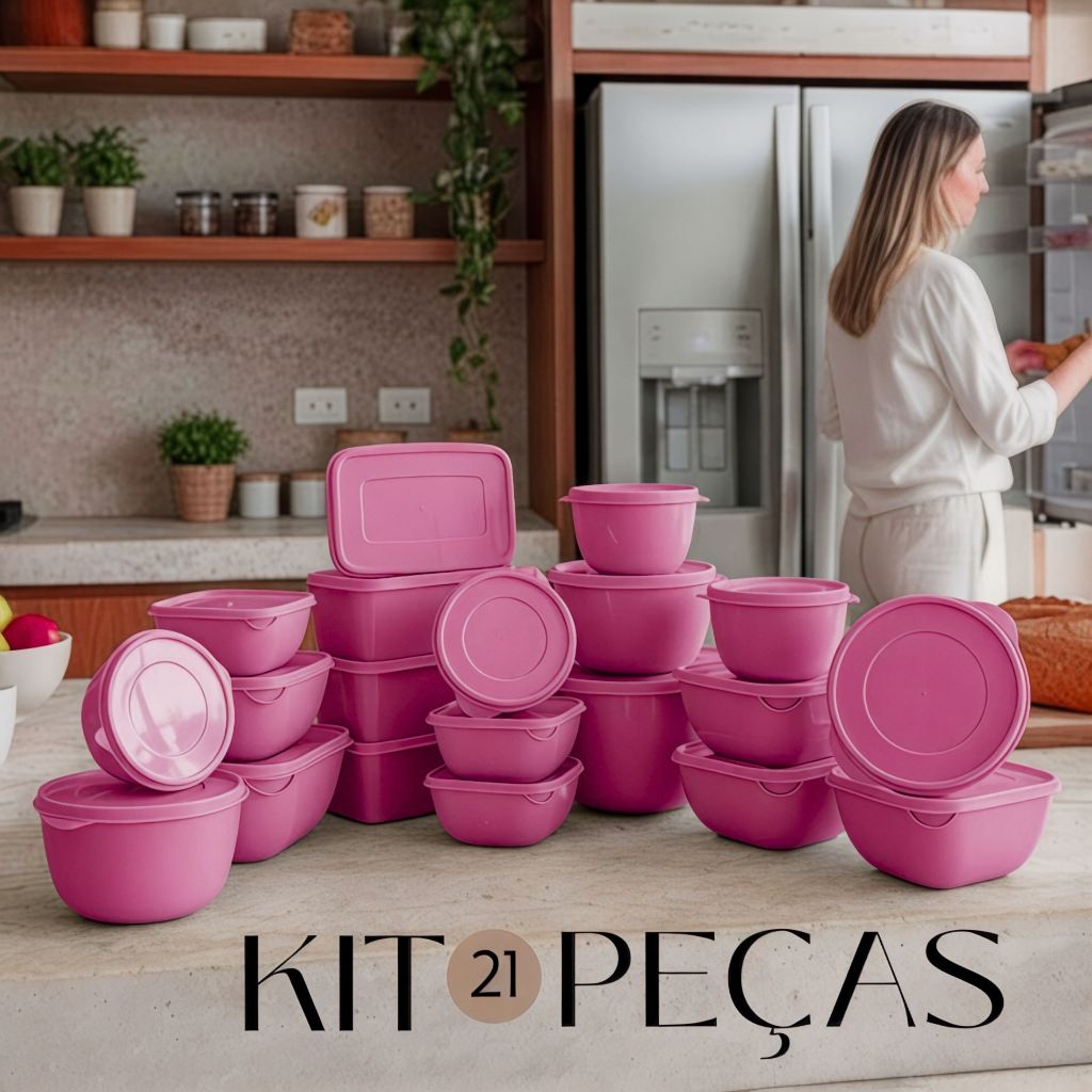 Kit 21 Potes Herméticos Multiuso Coloridos Cozinha Geladeira Formatos Variados