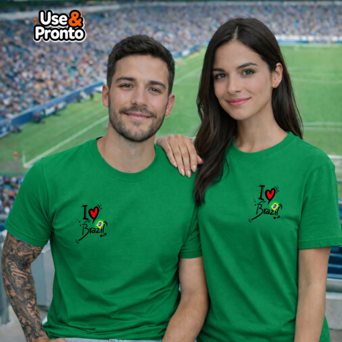 Camiseta T-Shirt Básica Algodão Brasil Verde I Love Brazil | Torcida Copa do Mundo Futebol