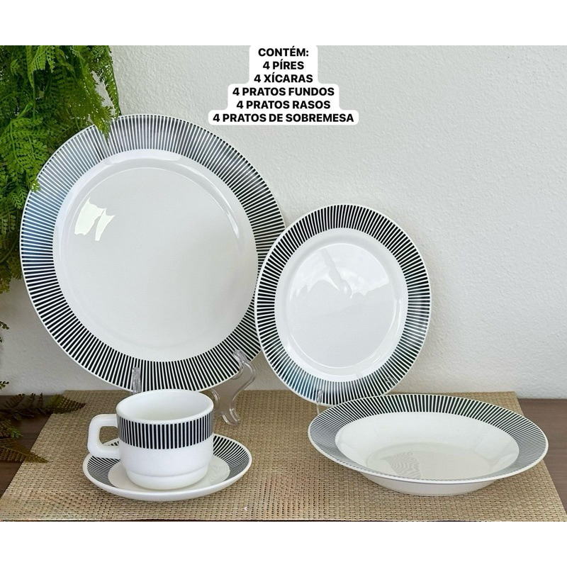 Aparelho de Jantar e Cha 20 Peças Haüskraft Florido Lindo Opal Pratos Raso Fundo Sobremesa Xícara