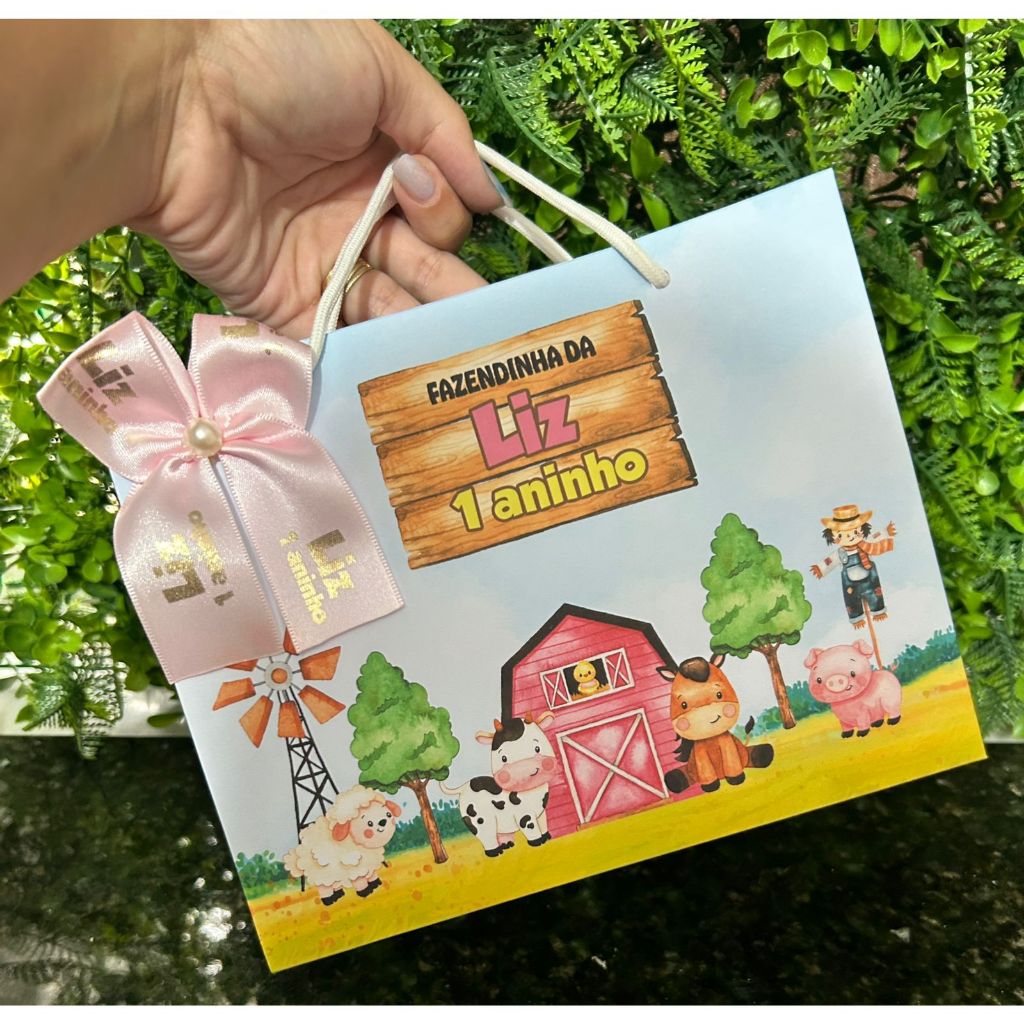 Sacolinha Surpresa Personalizada Fazendinha Rosa Menina | Lembrancinhas | Festa Aniversário | Lancheirinha
