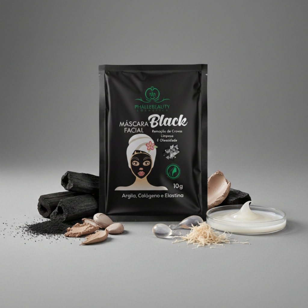 Kits Máscara Facial Sachê Black Carvão Ativado Peel-Off Efeito Detox - Colágeno Argina Elastina