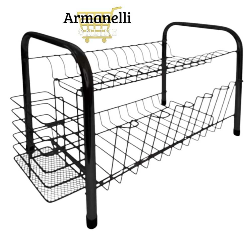 Escorredor de pratos talheres copos Preto/Cromado Duplo em Oferta na Shopee