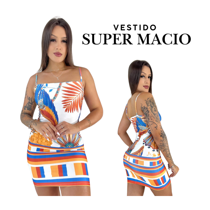Vestido Curto Verão 🔥OFERTA🔥 Poliamida Suplex Premium Feminino Alças e Decote Quadrado
