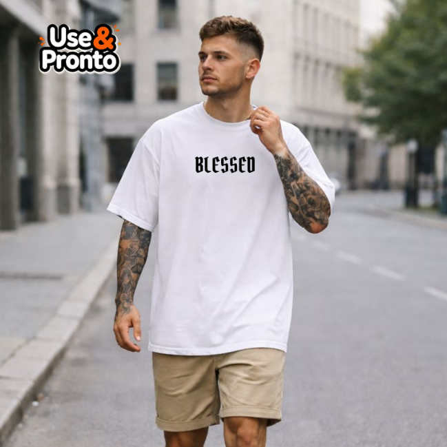 Camiseta Blusa Oversized Masculina Branca Blessed | Streetwear Minimalista | Algodão Premium