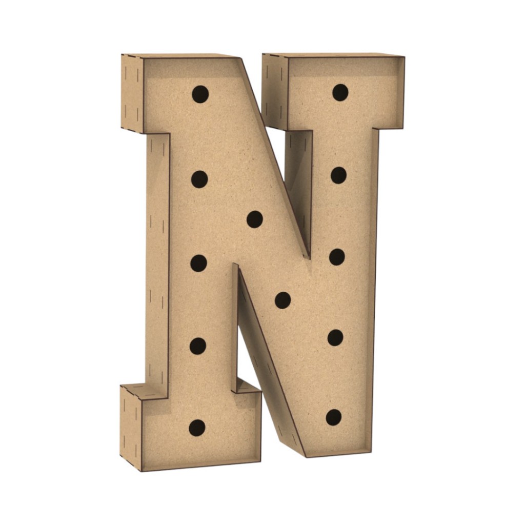 Letra Caixa Grande N em MDF 90cm Altura Lâmpadas Iluminação Decorativa para Festa, Aniversário, Casamento e Decoração