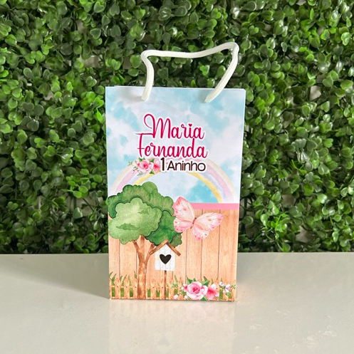 Sacolinha Personalizada Pequenas lembrancinha com alça PEGUE E MONTE Jardim Encantado Borboletas