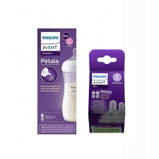 Mamadeira Philips Avent pétala 330ml + 2 Unidades Bico Antivazamento N5 6m+ em Oferta na Shopee