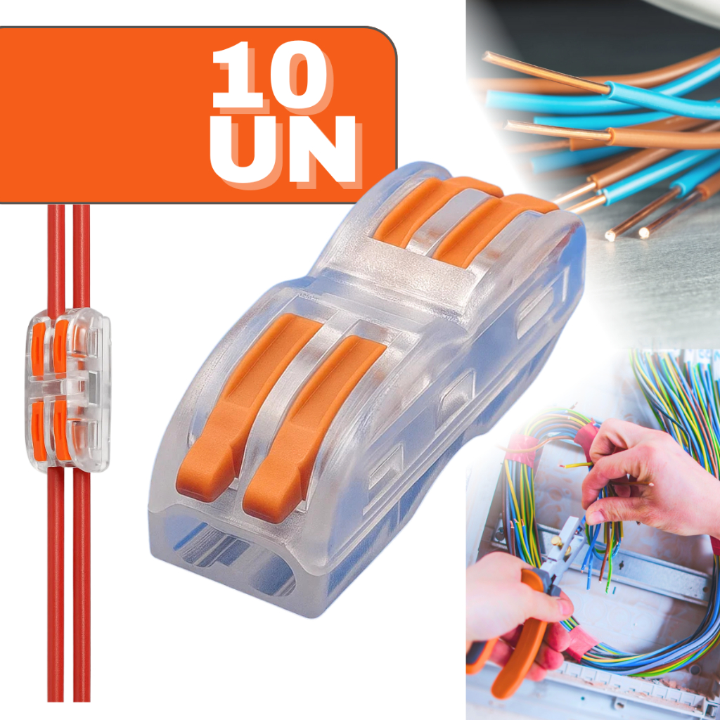 Conector de Fio Elétrico Emenda Rápida 2 e 4 Vias Fácil Uso Transparente Alavanca