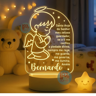 Luminária Oração LED 7 cores RGB Personalizada nome Criança, Proteção Divina, Decoração, Bebê, Acrílico, Santo Anjo em Oferta na Shopee