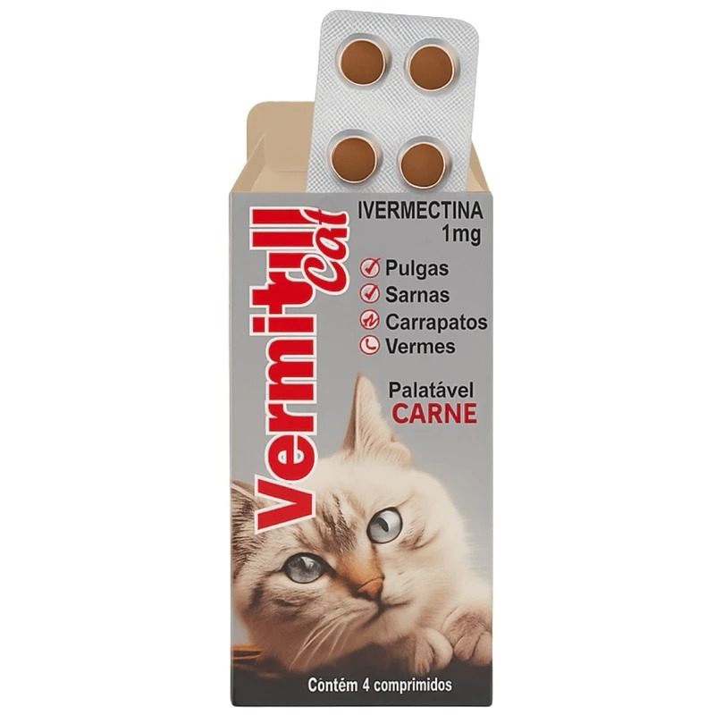 VERMITRIL GATOS – Anti Pulgas E Carrapatos 4 Comprimidos Mastigáveis