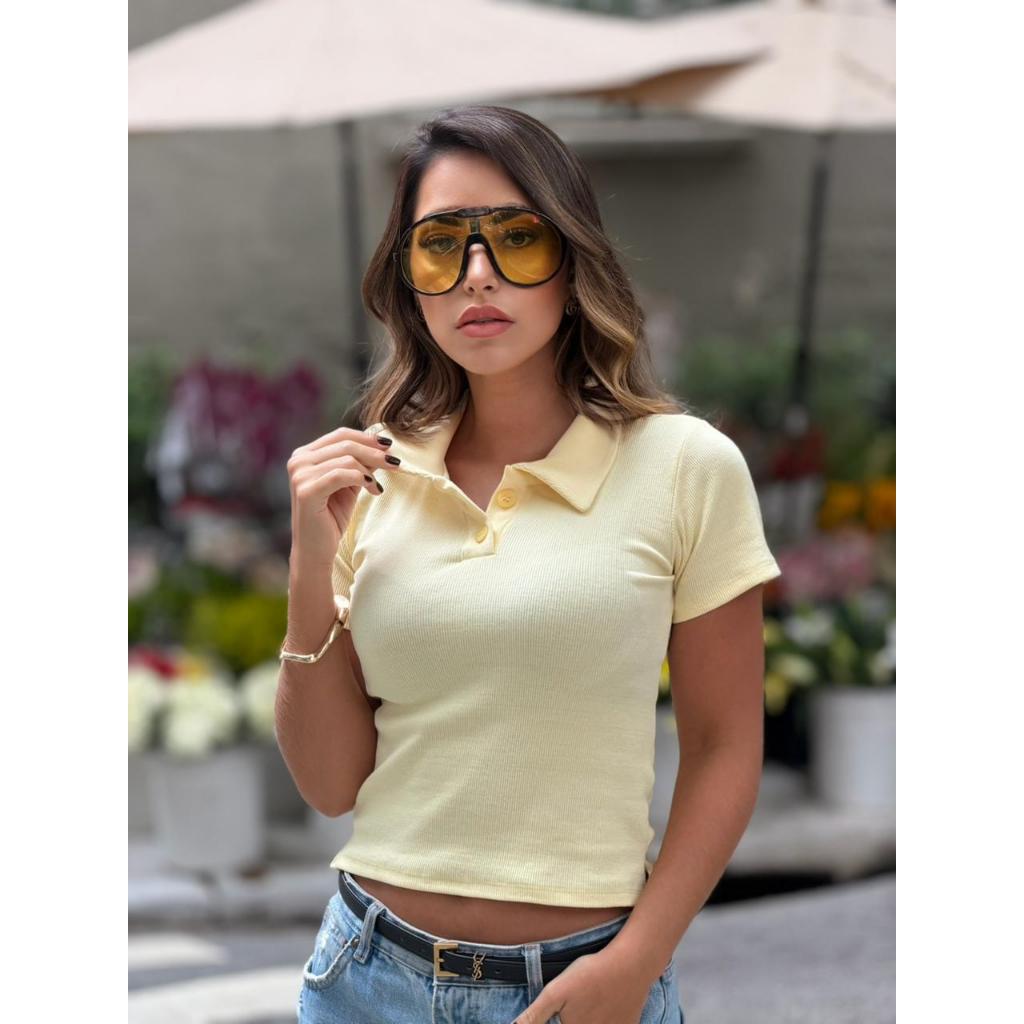 Blusinha Feminina Gola Polo Ribana Premium em Oferta na Shopee