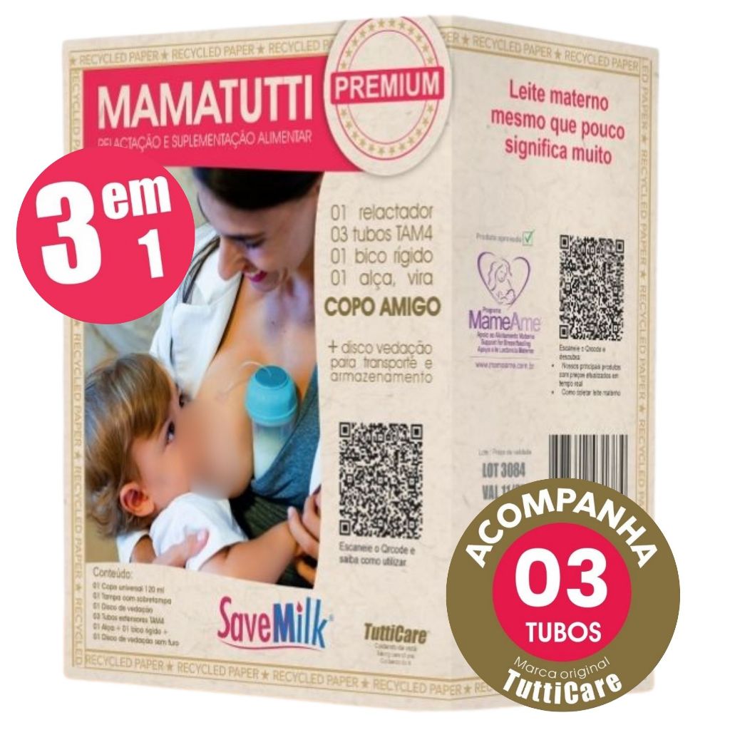 Relactador Mamatutti 3 em 1 C/Frasco, Copo Amigo + 03 tubos Tutticare