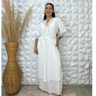 Robe Longo Noiva Microfibra Rendado Hobby Linha Noite Luxo em Oferta na Shopee