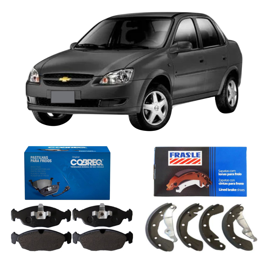 KIT PASTILHA DE FREIO COBREQ + SAPATA FRASLE DIANT TRAS CLASSIC 1.0 2010 A 2016