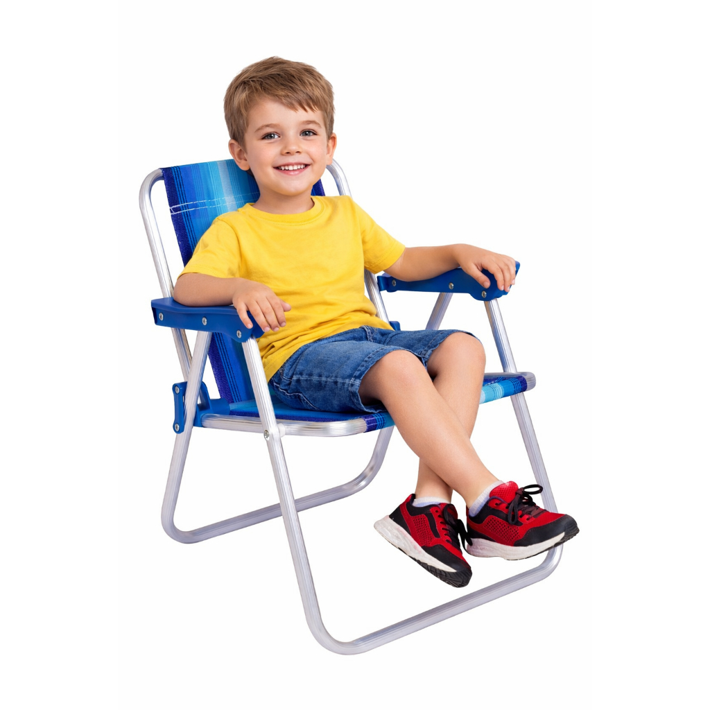 Cadeira De Praia Alumínio Infantil Azul até 30kg - MOR - Piscina, Portátil, Retrátil