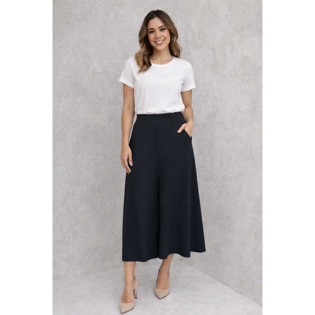 Saia Midi Alfaiataria Feminina Cintura Alta Social Elegante para Trabalho