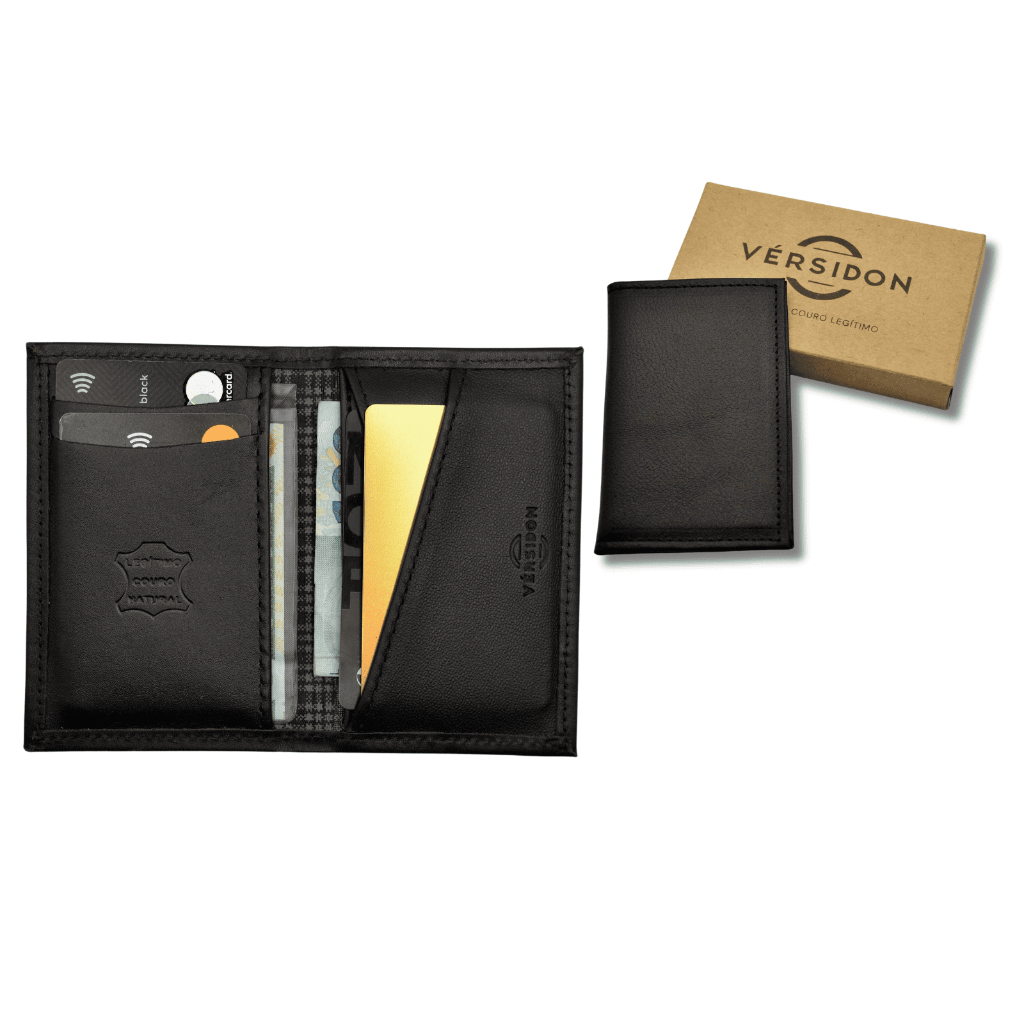 Carteira Masculina Couro Legítimo Slim Porta Cartão Vérsidon